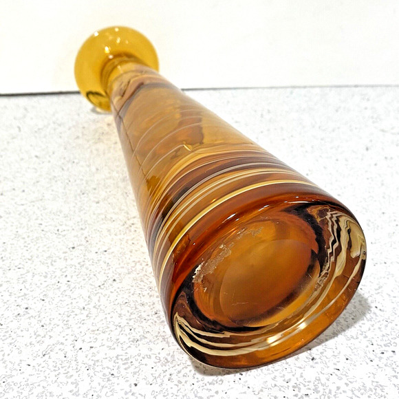 Spun Art Glass Vase Caramel Brown Swirl Modern Mod Mid Century Look Shapely Chic - Picture 5 of 8